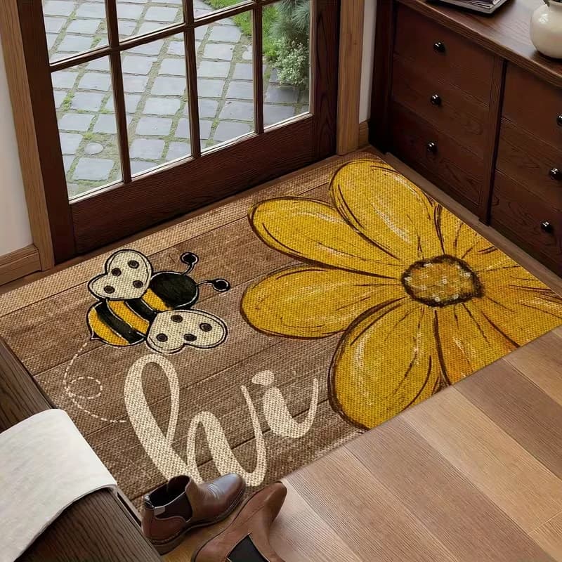 Tappeto di benvenuto A Kind Bee decorato con ape e fiori, ideale come regalo per la festa della mamma, per ingressi e come tappetino protettivo per pavimenti