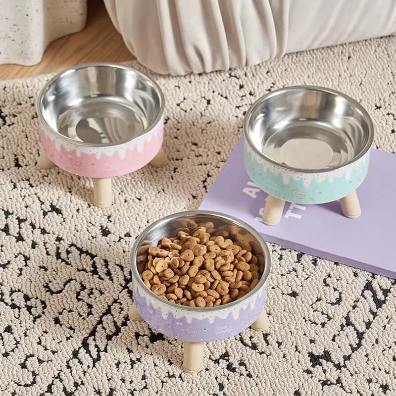 Ciotola per animali domestici a forma di gelato, ciotola colorata per cibo e acqua per gatti, ciotola per cani dal design alla moda a forma di cartone animato, ciotola rialzata per animali domestici