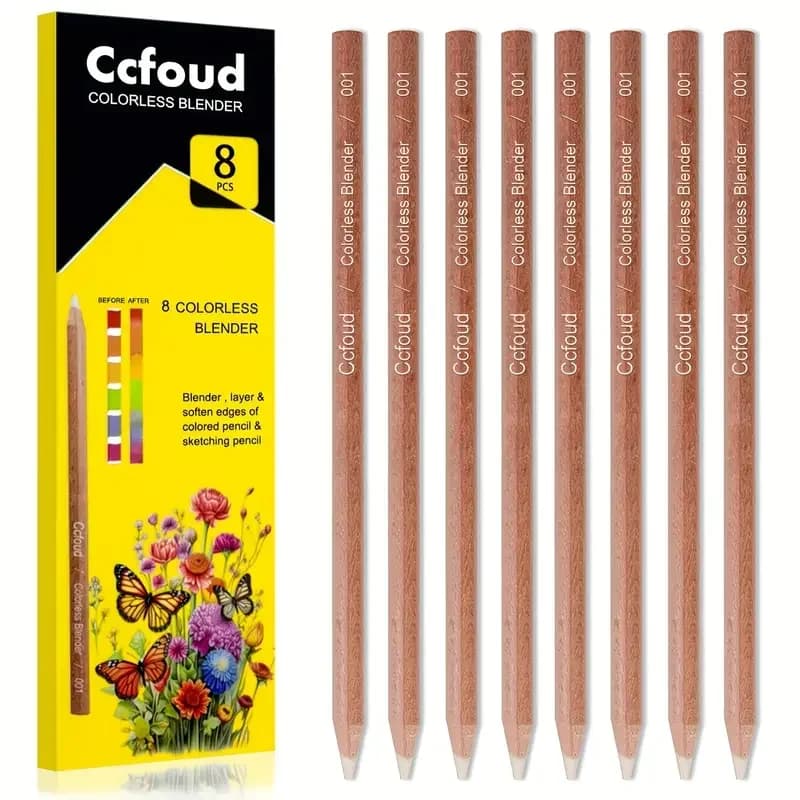 Frullatore incolore da 8 pezzi - Ideale per sfumare e ammorbidire i bordi delle matite colorate - Matita non pigmentata a base di cera - Perfetta