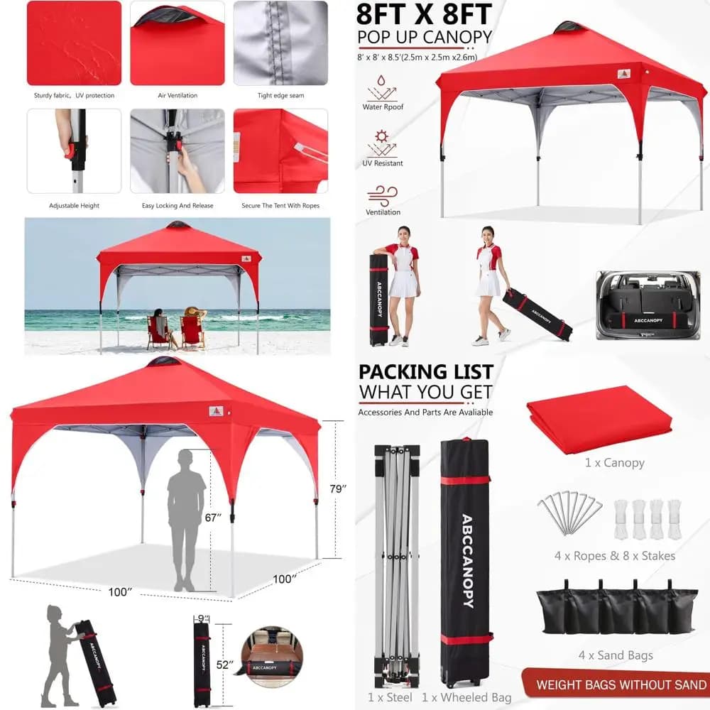 Tenda pop-up con tettoia parasole da campeggio rossa 8x8