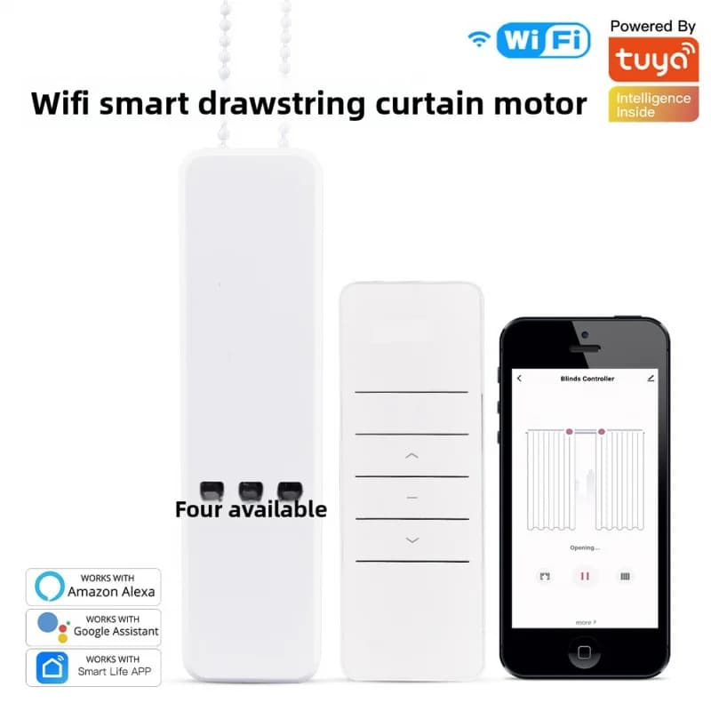 Tuya WiFi Smart Tent Motor - For Curtains with Drawstring/ Beads | App and Voice Control | Timer Function | Domotica