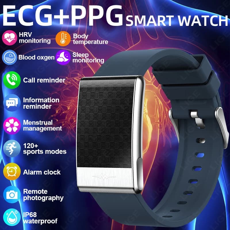 Braccialetto Intelligente LIGE Senza Schermo, Sportivo, con ECG+PPG, Monitoraggio Frequenza Cardiaca, Pressione Sanguigna, Stress, Temperatura, Impermeabile, SOS, Orologio Intelligente Senza Display
