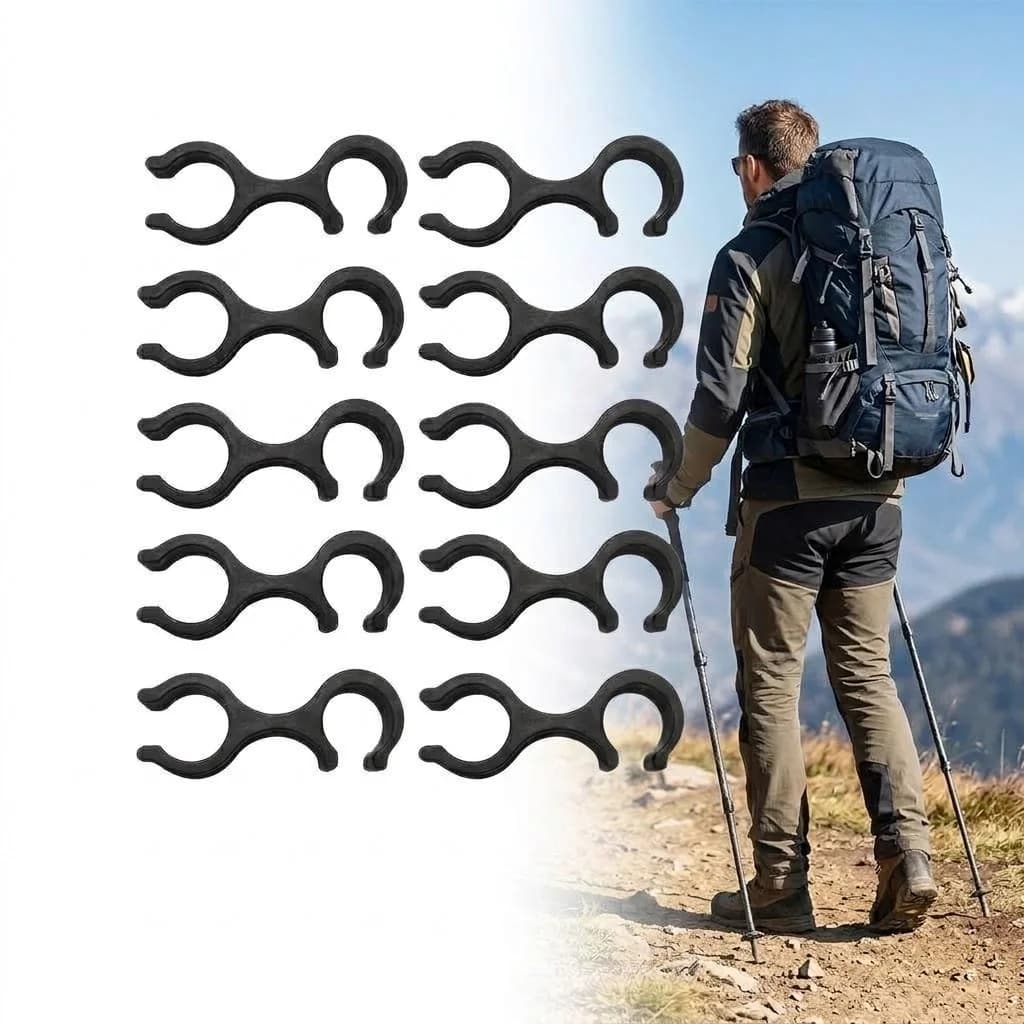 Set of 10 Clips for 8 Shape Trekking Sticks, Universal Organizer for Hiking Sticks, Skiing and Fishing Rods