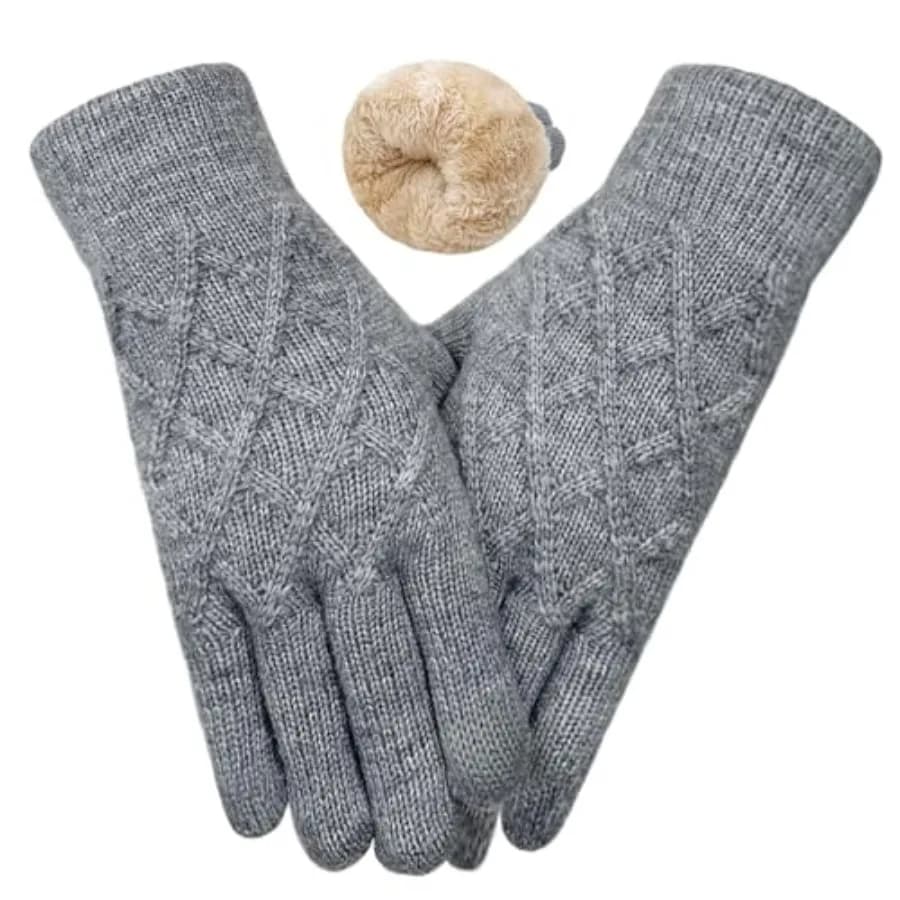 Winter Wool Gloves for Women Men Warm Touch Screen Fleece Lined Elastic Knit Snow Gloves for Cold Weather