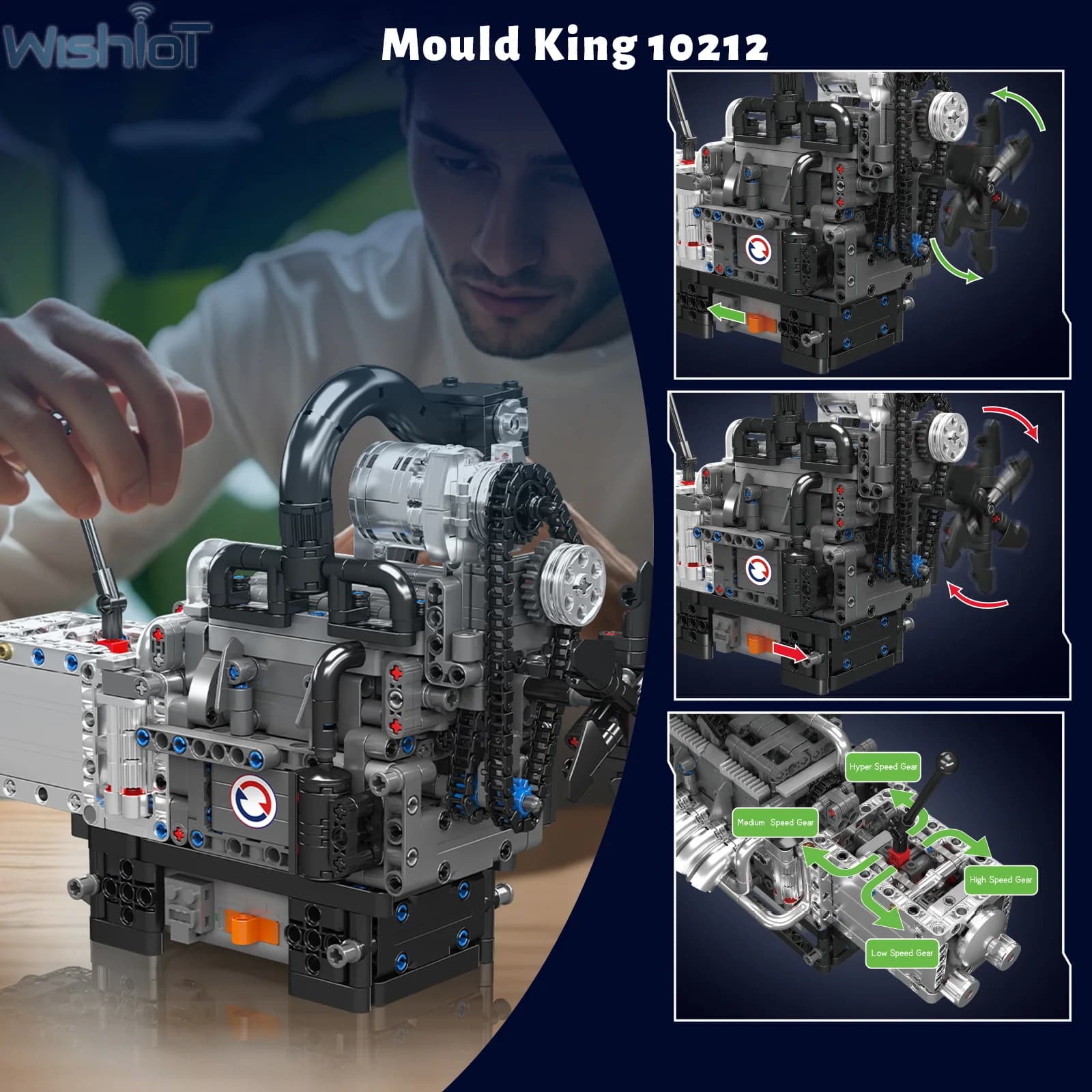 Mould King 10212 Rotary Engine with Gearbox Building Blocks Simulation Model Motor Control Desktop Ornaments Kids Toys Gifts
