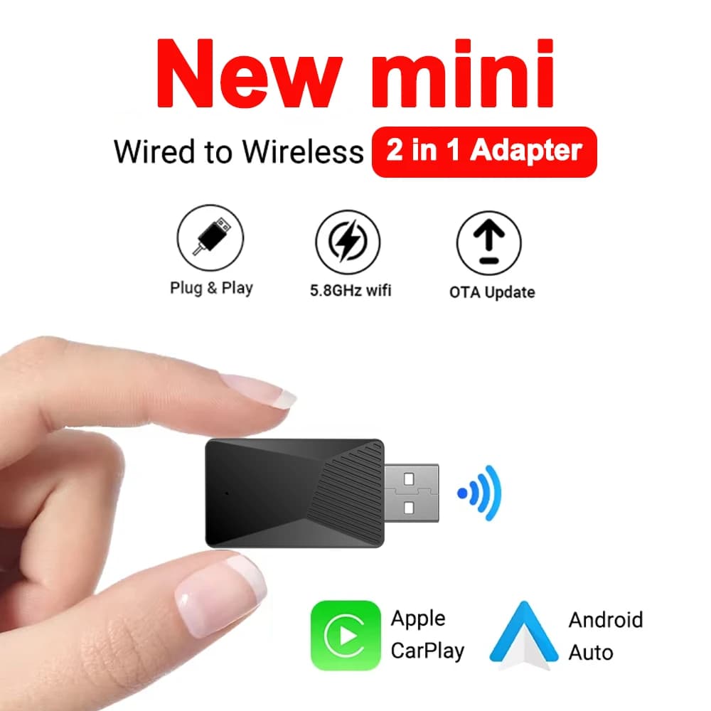 NUOVO 2in1 Wireless CarPlay Android Auto Adattatore Wireless Smart USB Dongle Mini Box Plug And Play WiFi Connessione rapida