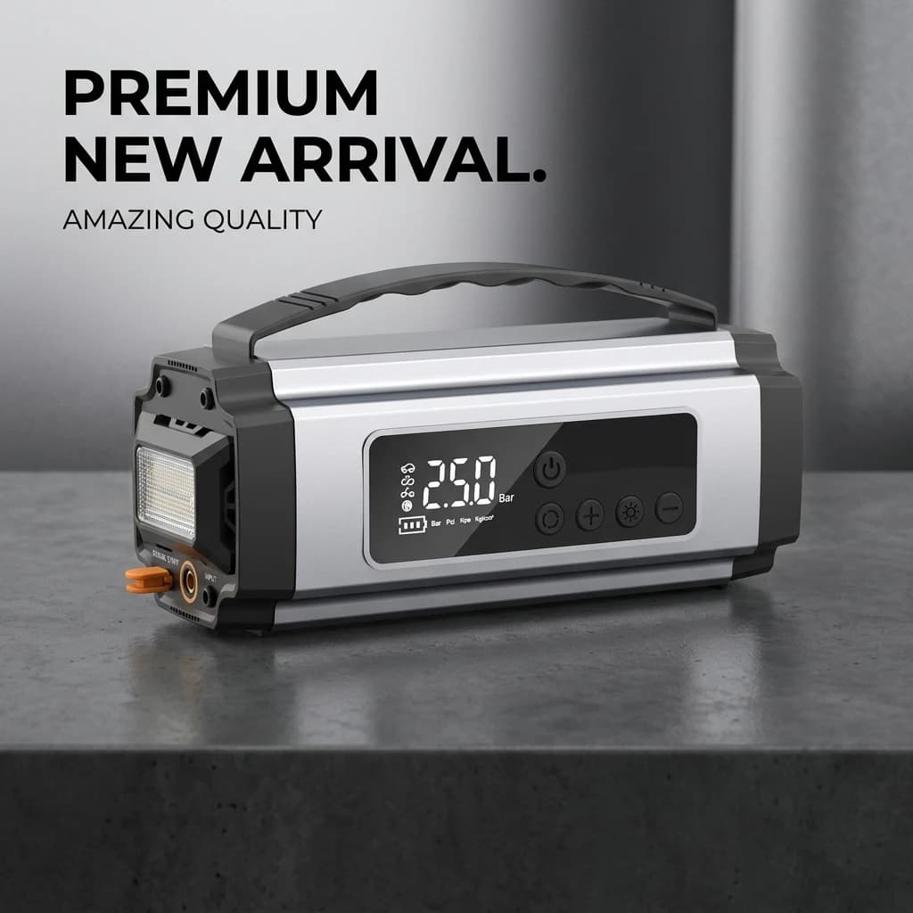 Jump Starter with Air Compressor, 150PSI Portable Tire Inflator 12V Car Battery Starter, Power Bank, LED, Auto-Shutoff