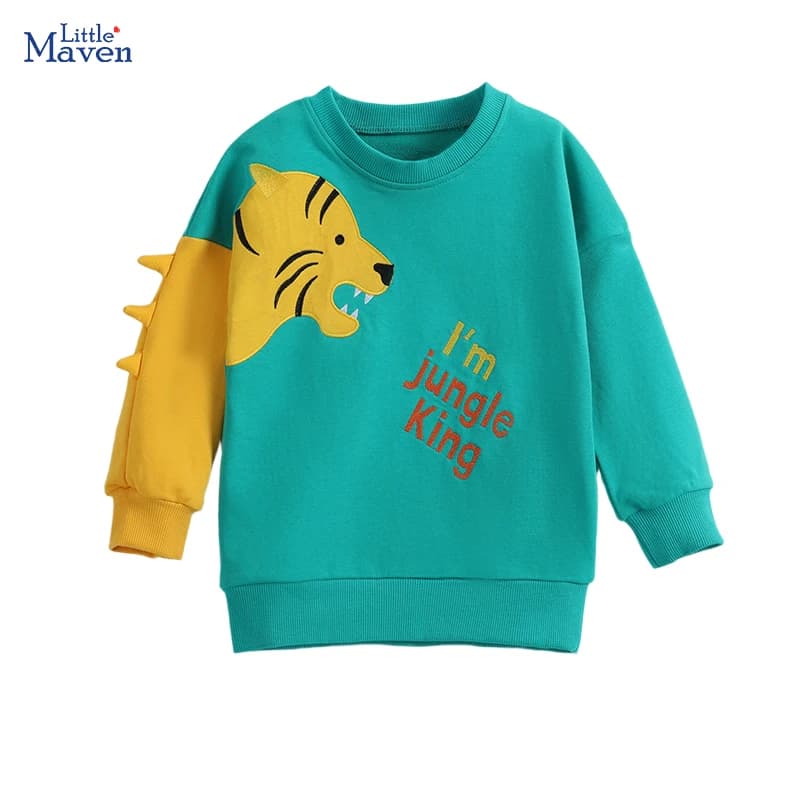 Little maven Baby Boys Kids Clothes 2026 Autumn Spring New Cartoon Tiger Infants Sweatshirts Hoodies Children's Clothing
