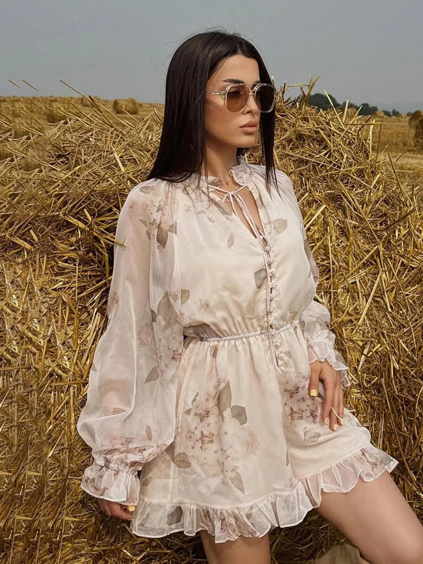 Marthaqiqi Camicie da notte alla moda da donna con lacci, pigiami a maniche lunghe, sexy, con scollo a O, stampa, tuta da notte invernale da donna