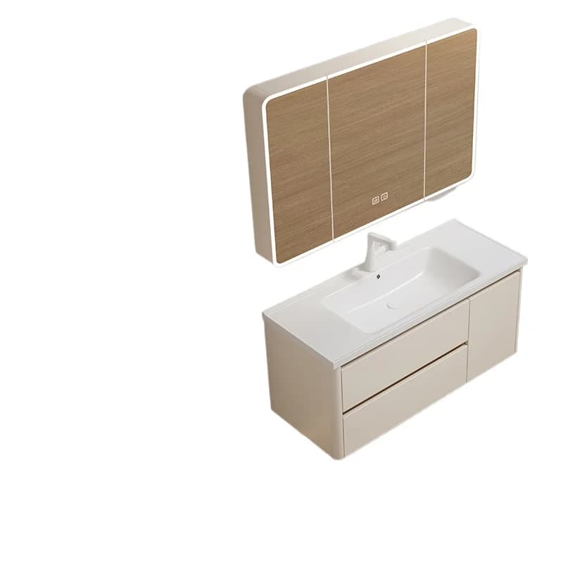 Armadietto a specchio con piastra completamente sigillata, grande spazio di archiviazione, impermeabile, a nido d'ape, in alluminio, larghezza 40 cm, piccolo appartamento, mobile da bagno color crema