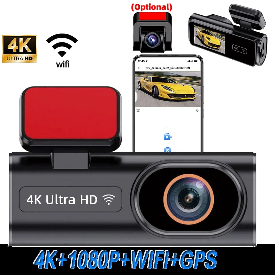Dash Cam WiFi 4K Ultra HD for Auto 170° Camera for Auto Grandangular with Night Vision, Sensor G, Loop Registration and Parking Monitoring