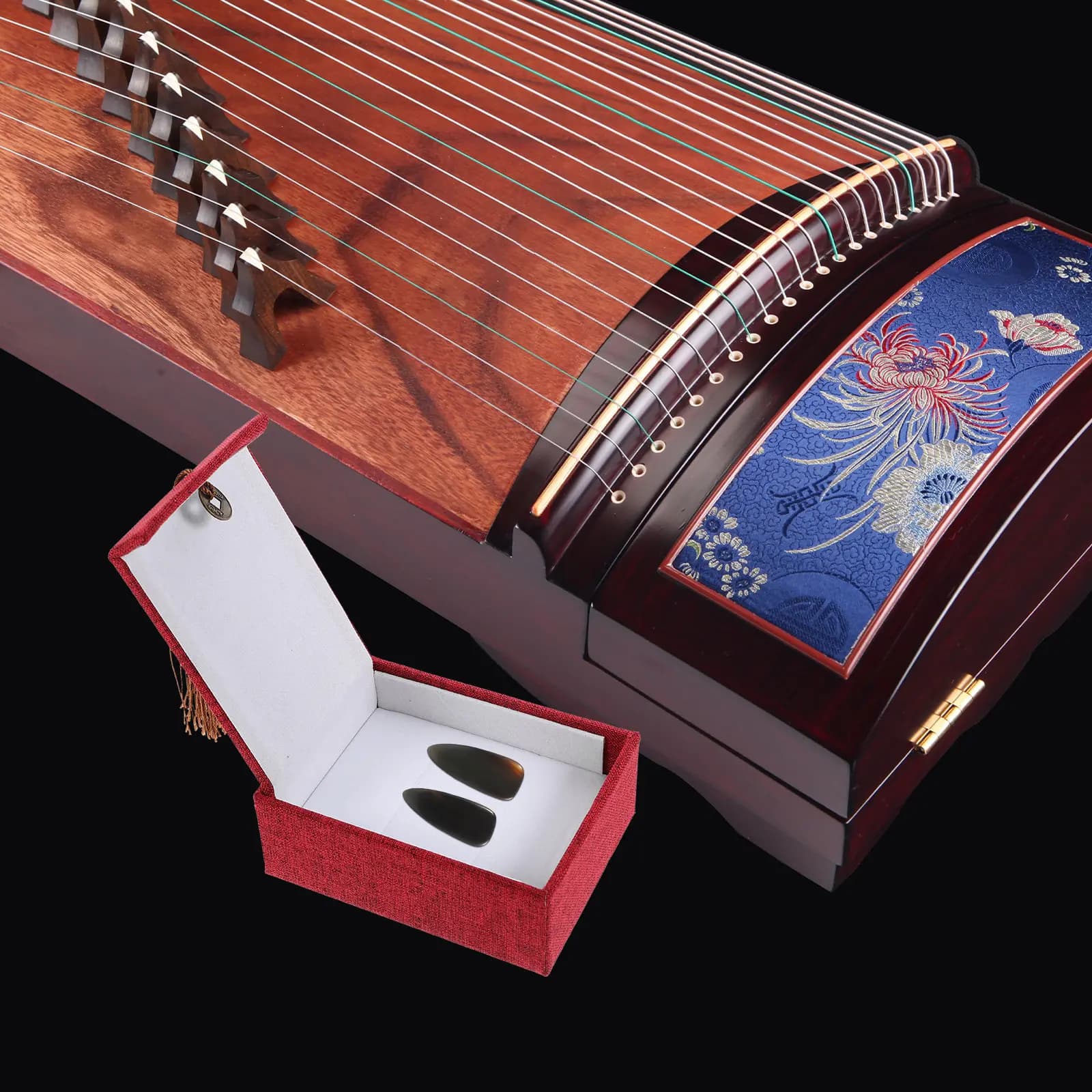 2Pcs Embroidered Cloth Guzheng Nail Box Portable Storage Holder for Pipa Fake Nails Guitar Picks Rings Bracelets Small Tassel