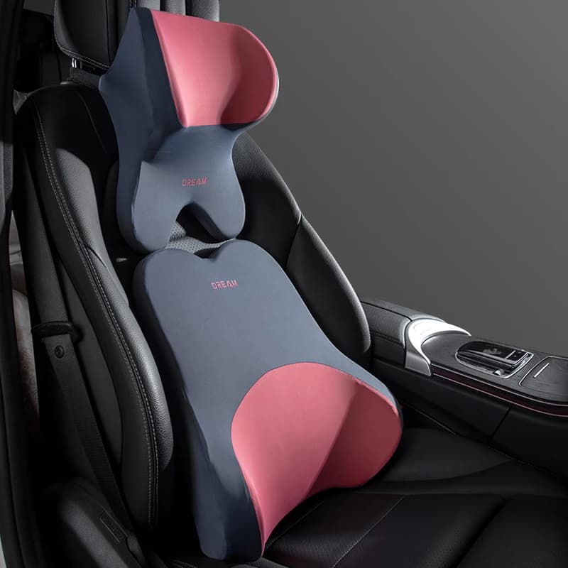 Universal Memory Foam Car Headrest Lumbar Support Pillow Auto Seat Cushion for Long Drive Fatigue Relief Neck Back Pressure Reduction Vehicle Interior Accessory
