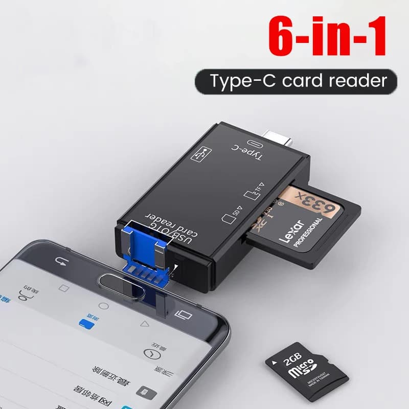 Lettore di schede 6 in 1 da USB a tipo C Micro USB Adattatore universale OTG USB 3.0 Adattatore multifunzionale SD TF Trasmissione ad alta velocità