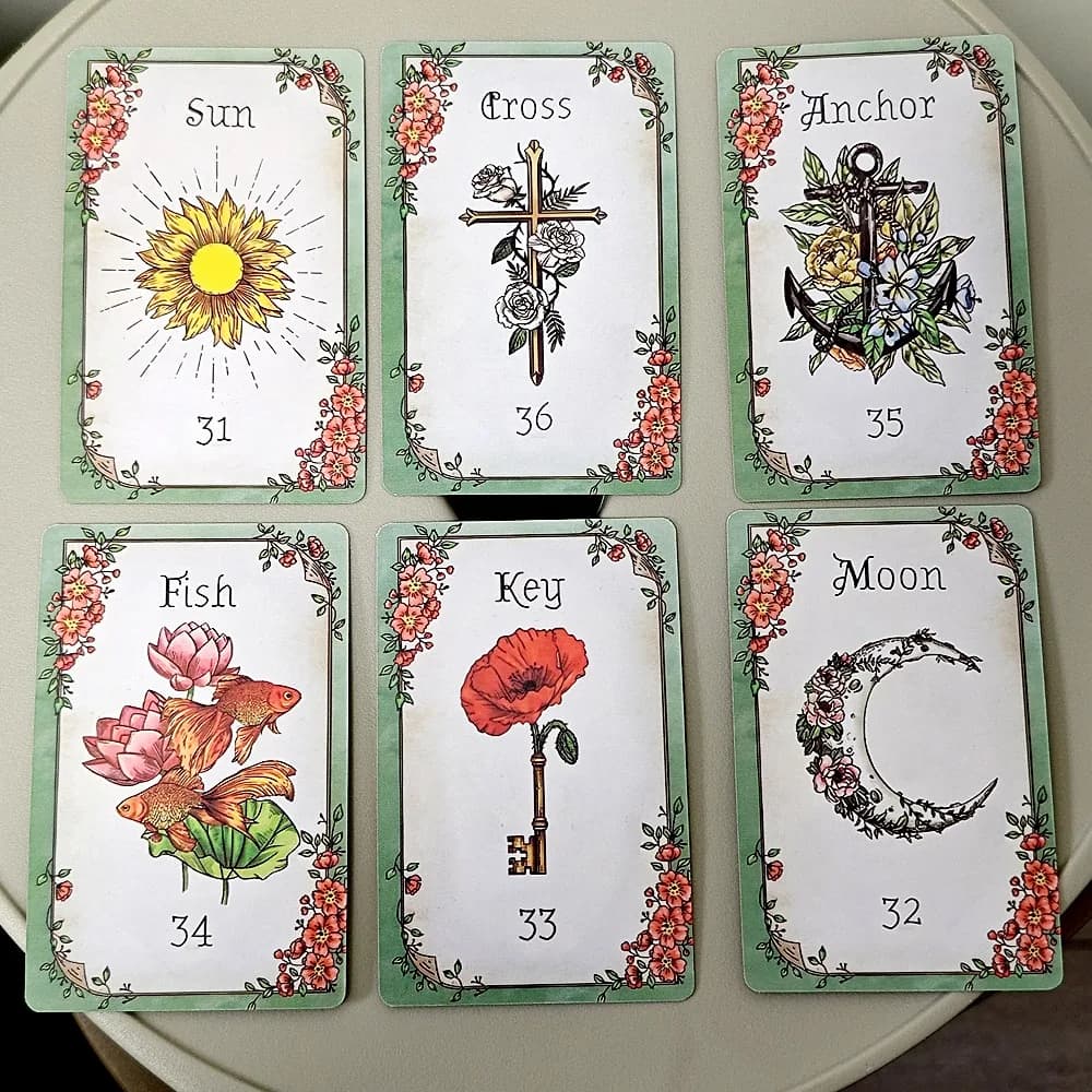 36 Illustrazioni di carte Lenormand decorate con decorazioni floreali Floraneum Lenormand Tarot Oracle 9*6 cm