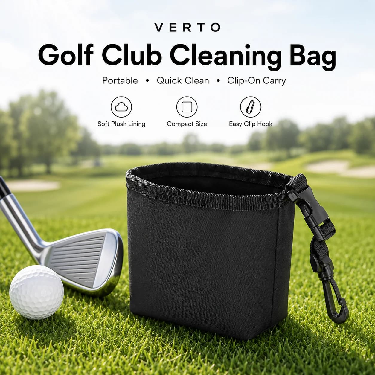Portable Golf Ball Washer Pouch Water-Fill Cleaning Bag with Carabiner for Golf Balls Clubs Quick Cleaning