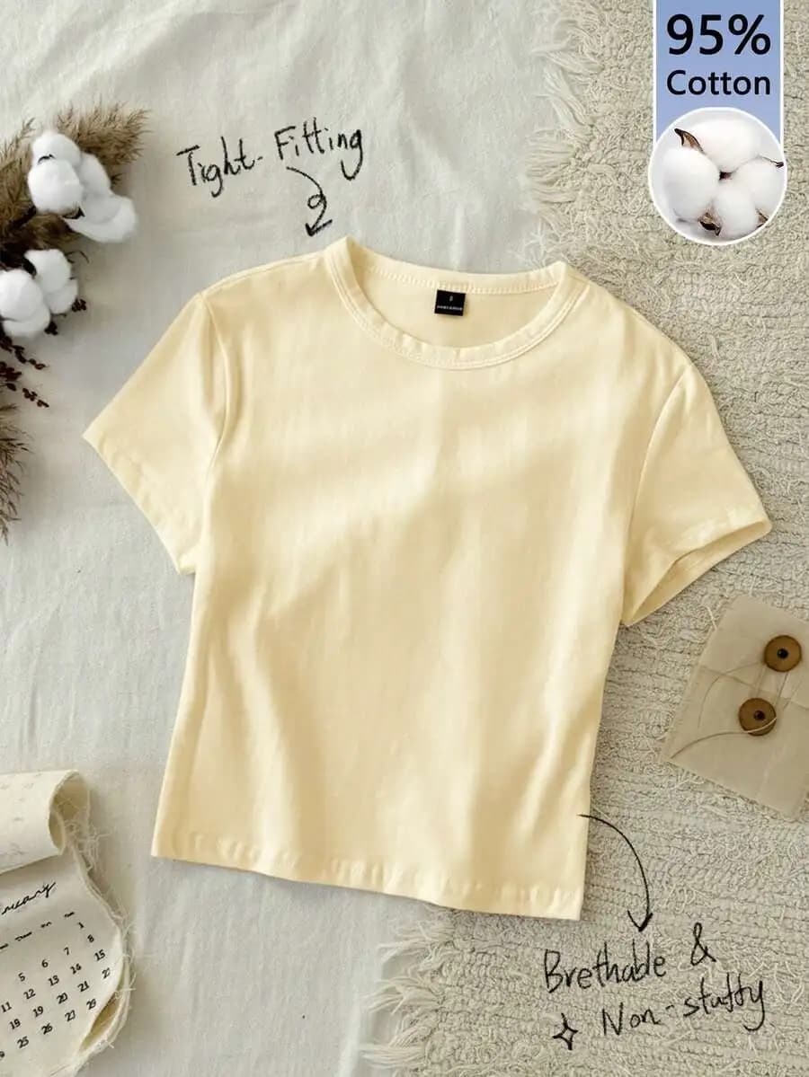 1pc Solid Color Form-Fitting T-Shirt Made of 95% Cotton