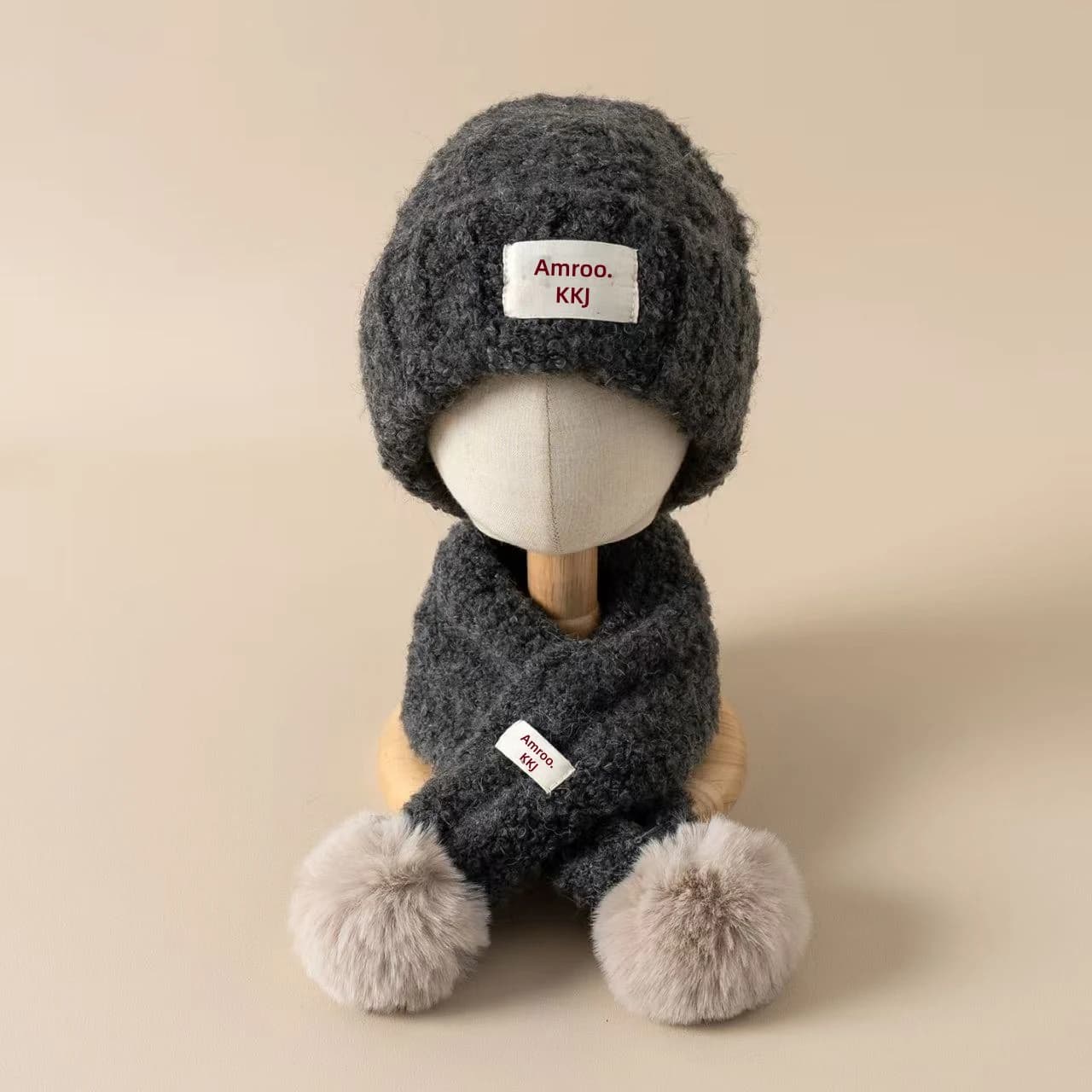 Winter Warm Children Scarf Plush Beanie Set 1-6Y Kids Cross Neckerchief Fashion Baby Woolen Knit Hat Boy Girl Ear Protection Cap