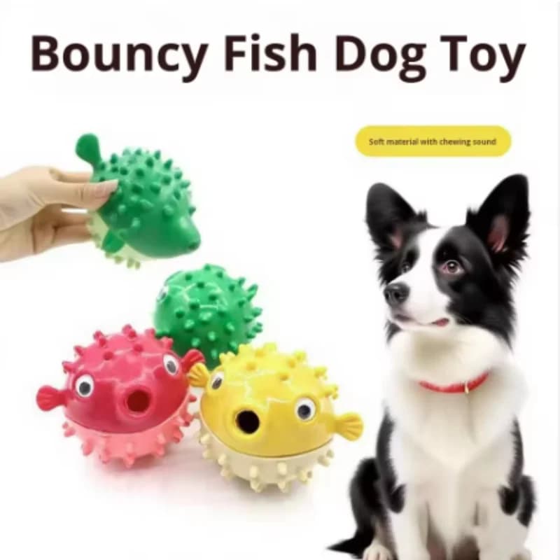 Bouncing Fish Dog Toy Leak Ball Sound Ball Relieves Boredom Grinding Teeth Resistance Chew Toy for Dogs