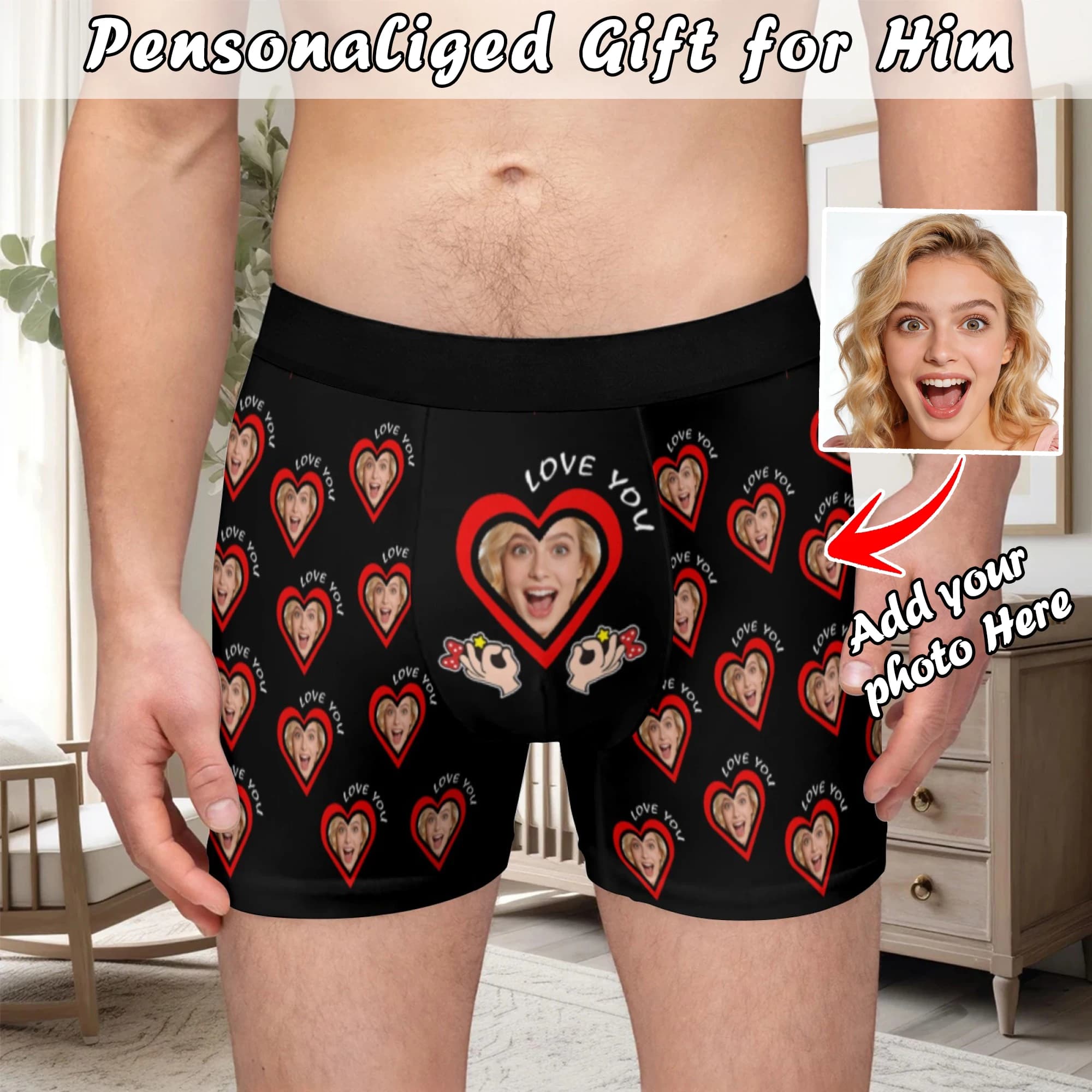 Personalized face photo, customization do-it-yourself, customization of flat underwear, Valentine's Day gift for man, gift for husband, gift for father