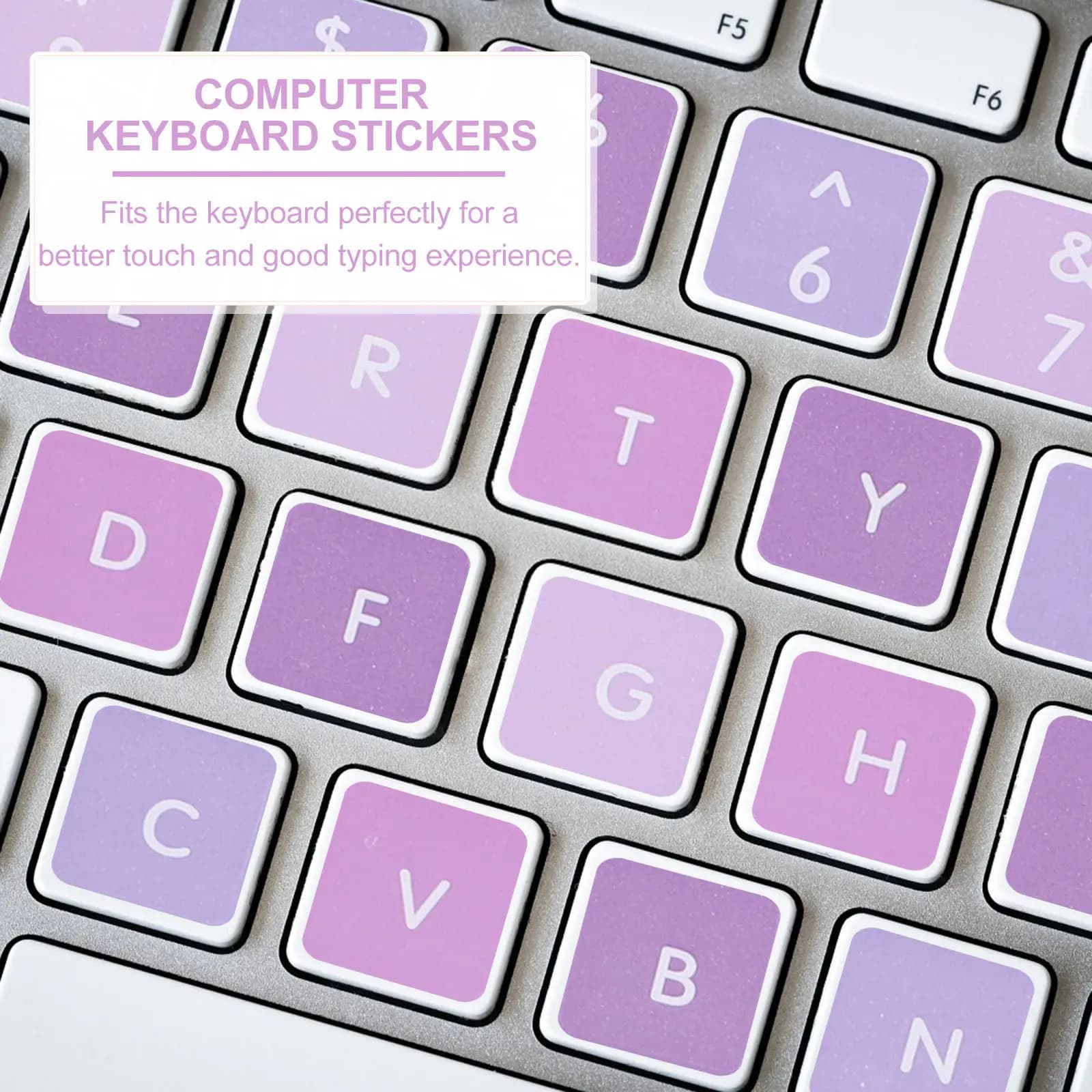 6Pcs Keyboard Stickers Universal English Replacement PVC Keyboard Letters Stickers for Laptop Desktop Notebook Computer