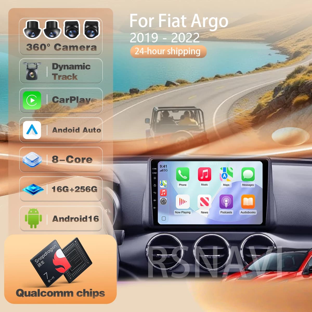 Android 16 Carplay Auto Car Radio Player For Fiat Argo 2019 2020 2021 2022 GPS Stereo DVD 2K Screen steering wheel app control