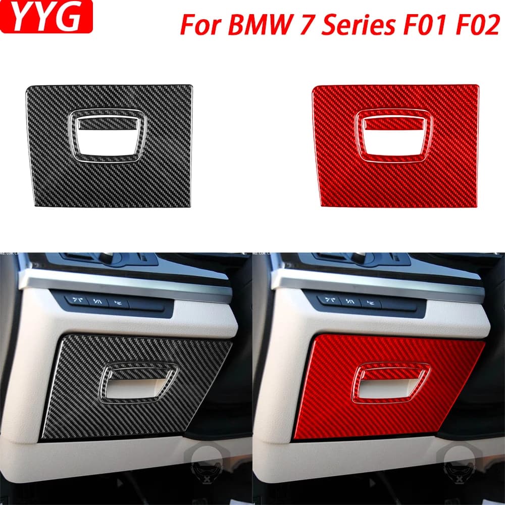 For BMW 7 F01 F02 2009-2014 Real Carbon Fiber Driver Storage Box Set Trim Cover Interior Car Accessories Sticker