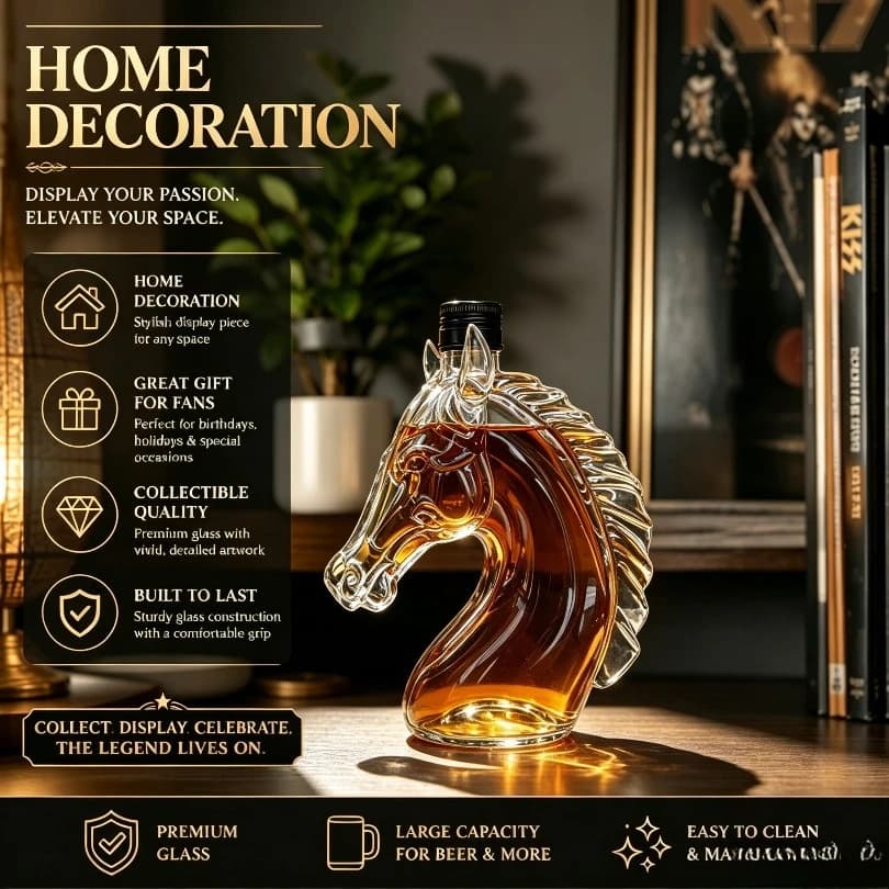 Novelty Horse Head Glass Wine Decanter, Clear Glass Spirit Container, Desktop Display Ornament for Home Bar, Special Present for