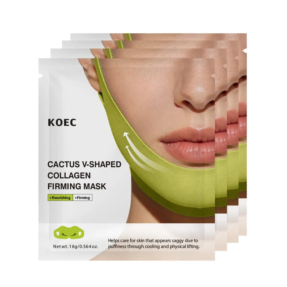 Maschera Rassodante a V al Collagene di Cactus 4 Pezzi, Patch Anti-Cedimento per il Contorno del Viso, Maschera Viso Idratante e Nutriente per Pelle Gonfia