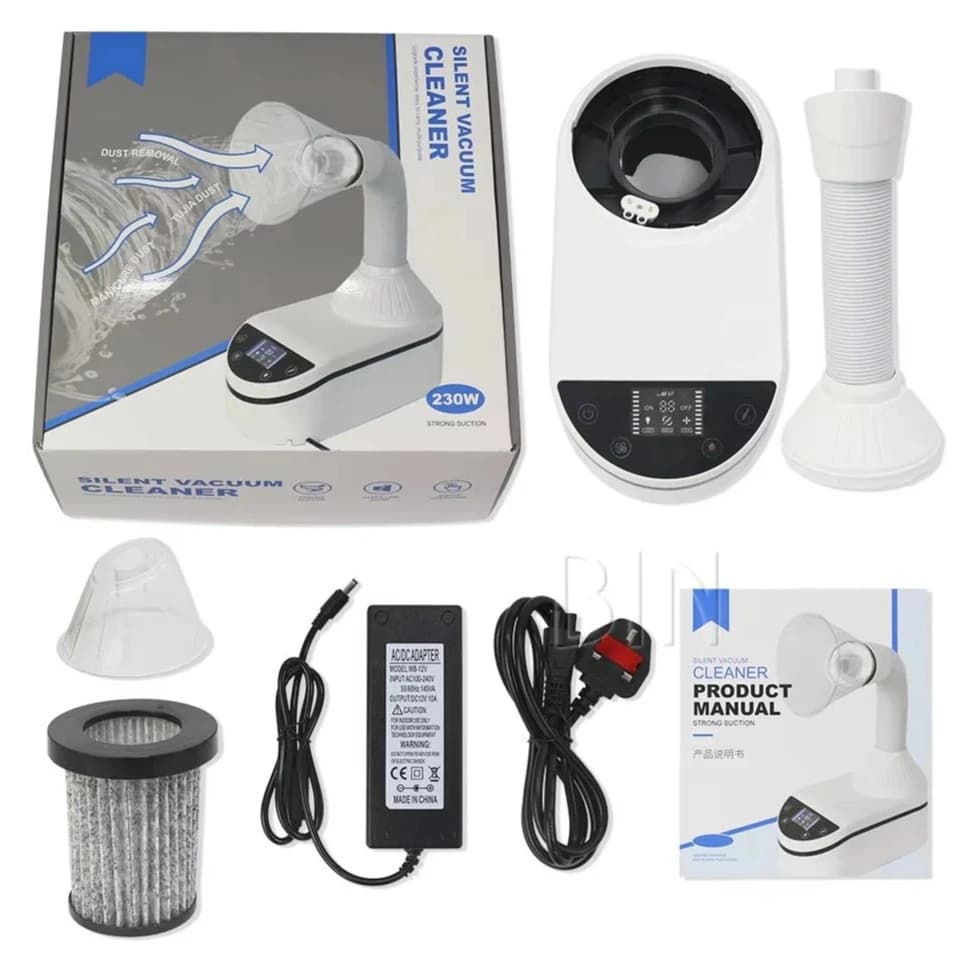 Potente aspirapolvere da tavolo professionale per collettore di polveri per unghie da 230 W con penna per trapano per unghie per salone di manicure per lucidatura delle unghie