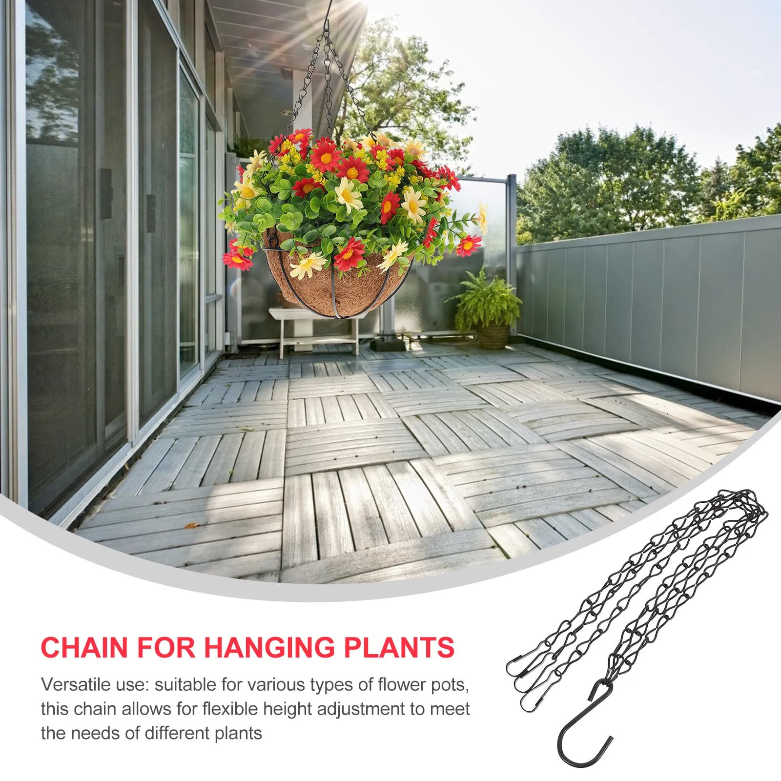 4Pcs Iron Planter Chain for Outdoor Hanging Plants Flower Baskets Potted Plants Birdcages Wind Chimes Garden Decor Load Support