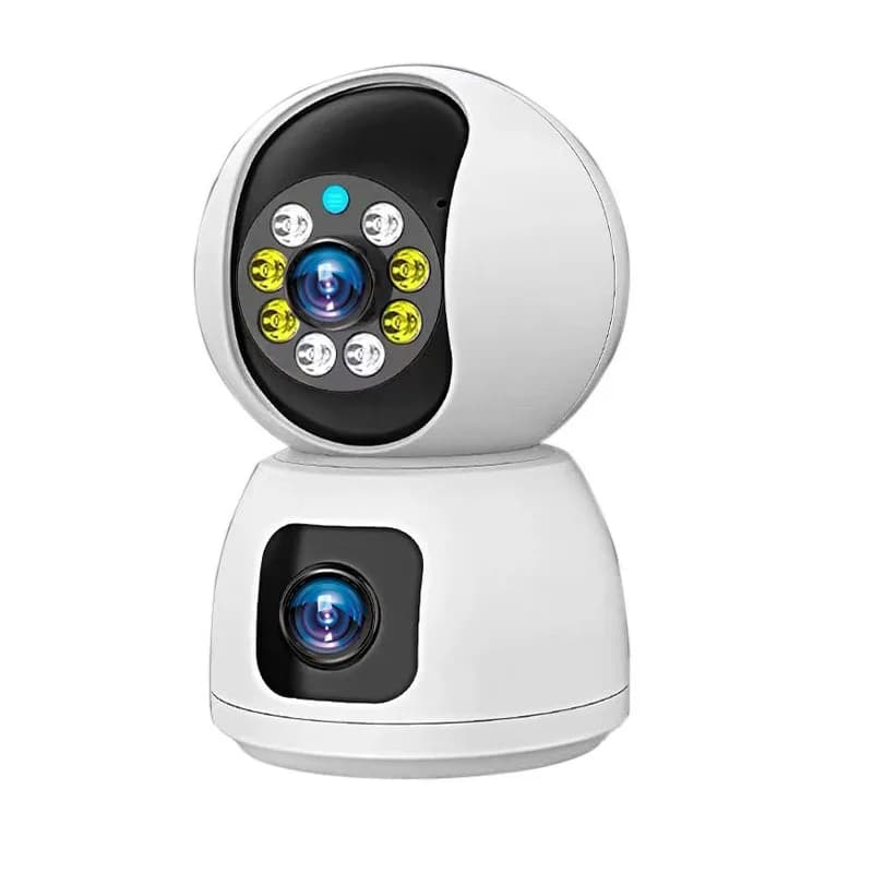 Telecamera IP Dome PTZ a Doppia Lente 4MP con App O-Kam, Rilevamento Umanoide AI, Interfono CCTV, Monitor per Bambini