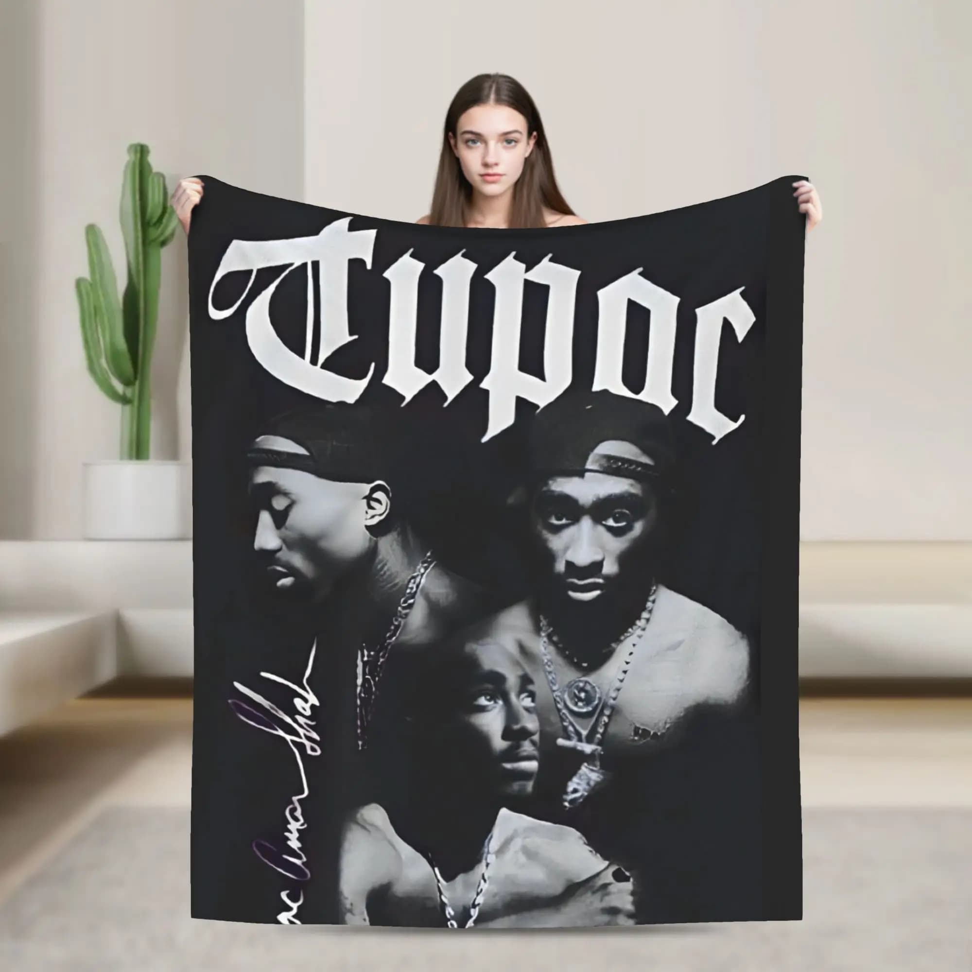 Rapper Tupac Blanket Flannel 2pac Hip Hop Super Warm Throw Blanket for Outdoor Travel Bedroom Quilt