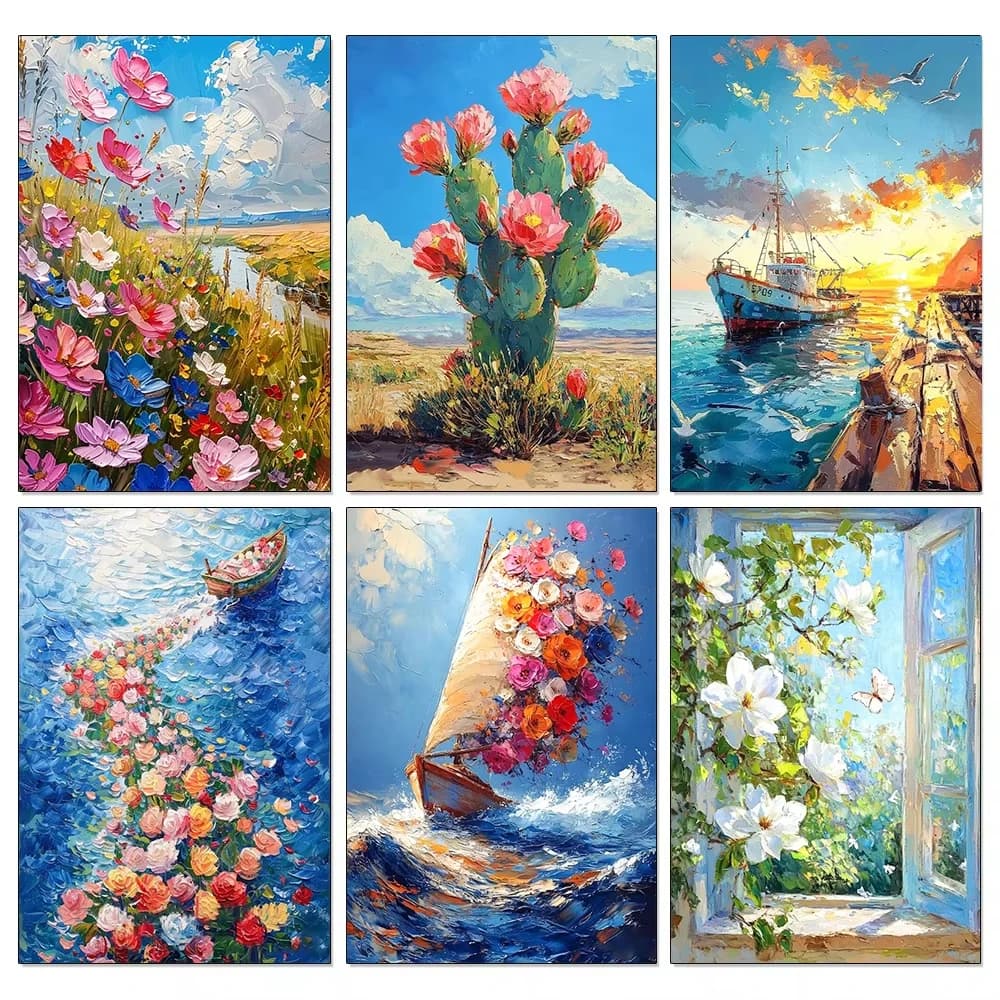 Kit Pittura Diamante Paesaggio Senza Cornice 1 Pezzo, Barca a Vela, Mosaico Completo con Diamanti, Punto Croce Fai da Te, Scenari Naturali, Regalo Unico per la Casa