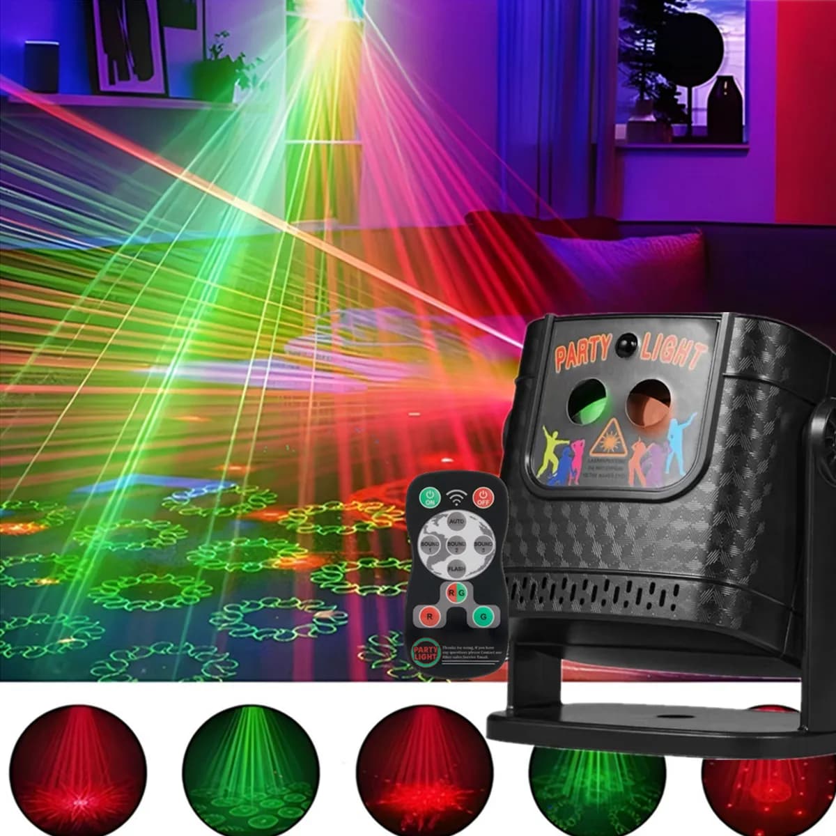Luci per feste, mini proiettore con modelli da 60 pezzi, luci a LED per DJ da discoteca, laser stroboscopico, spettacolo di lampade da campeggio portatili per famiglie