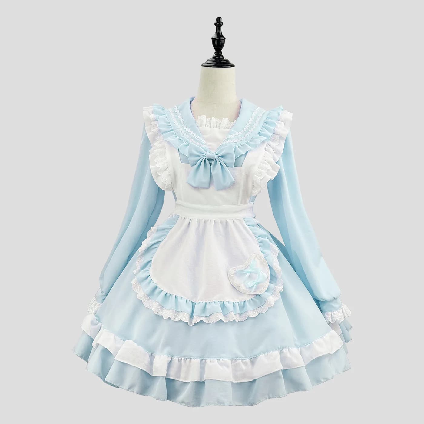New Japanese Sweet College Sailor Dress COS Maid Dress Long Sleeve Dress Maid Apron Set