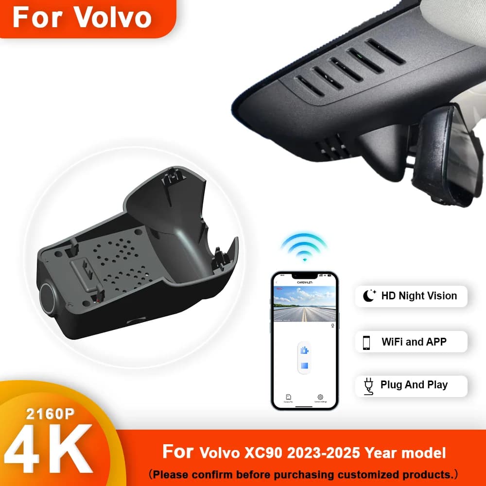 4K HD 2160P Plug and play DashCam for Volvo XC90 model from 2023 to 2025 years front and rear WIFI Car DVR Dash Cam APP control