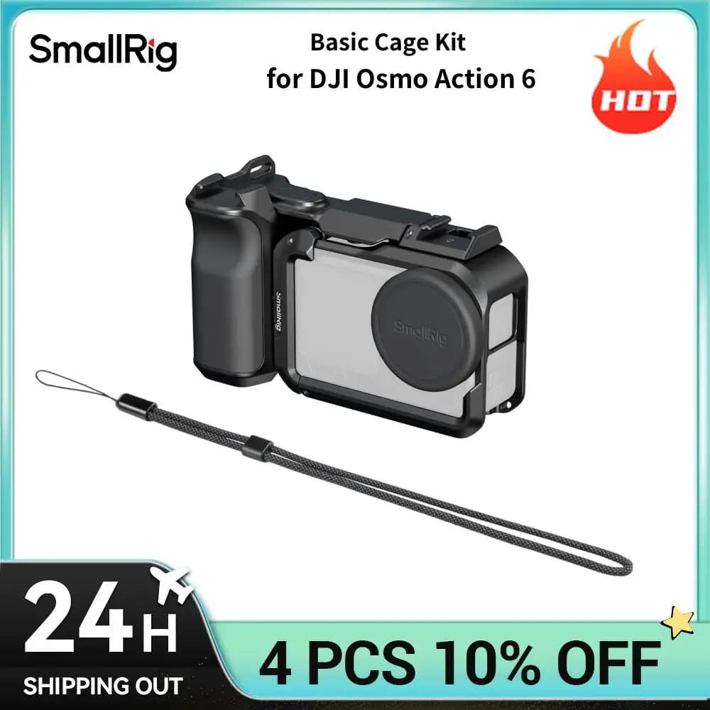 SmallRig Kit Gabbia Base per DJI Osmo Action 6 per Fotografia di Strada con Impugnatura e Cinghia da Polso, Strumento Integrato per Serraggio Rapido e Facile
