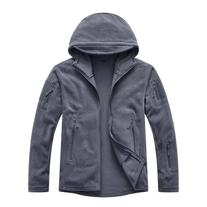 Autumn/Winter Solid Color Outdoor Sports Fleece-Lined Thickened Warm Hooded Sweatshirt Men's Casual Loose High-Quality Jacket