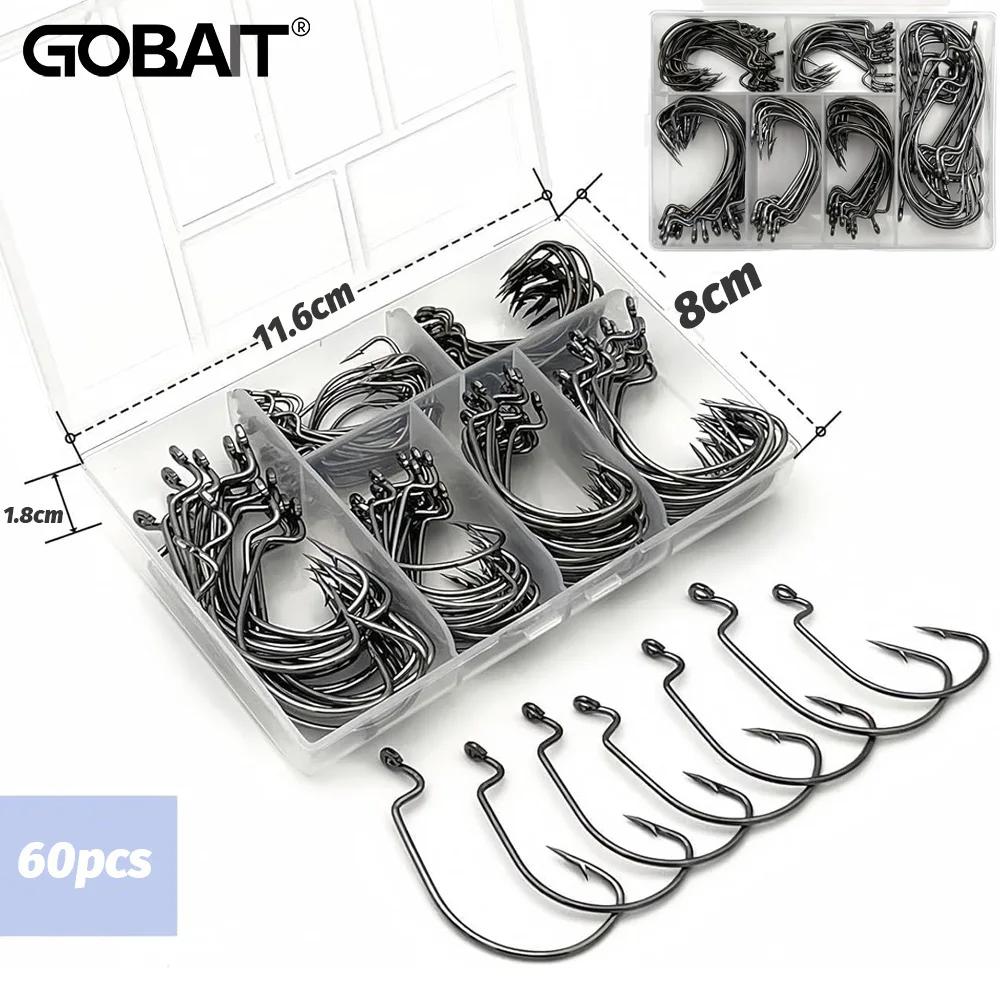 60 pcs/box Worm Hooks Wide Gap Texas Rig Jig Manovella Bass Steel High Carbon Tenor Offset Hook Push Hook Fishing Equipment Soft I love