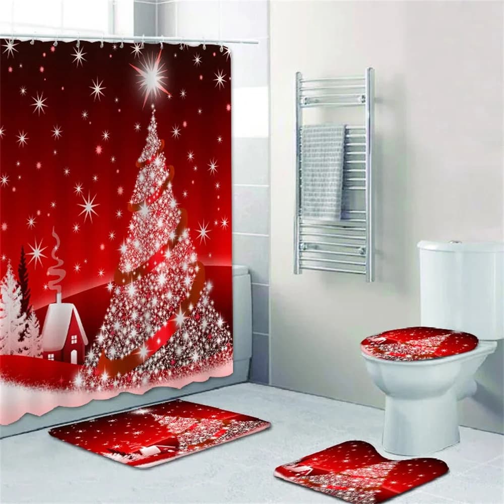 Buon Natale Cartoon Tende da doccia Tessuto lavabile in poliestere per vasca da bagno Art Decorazione per bagno Divisorio con ganci Impermeabile