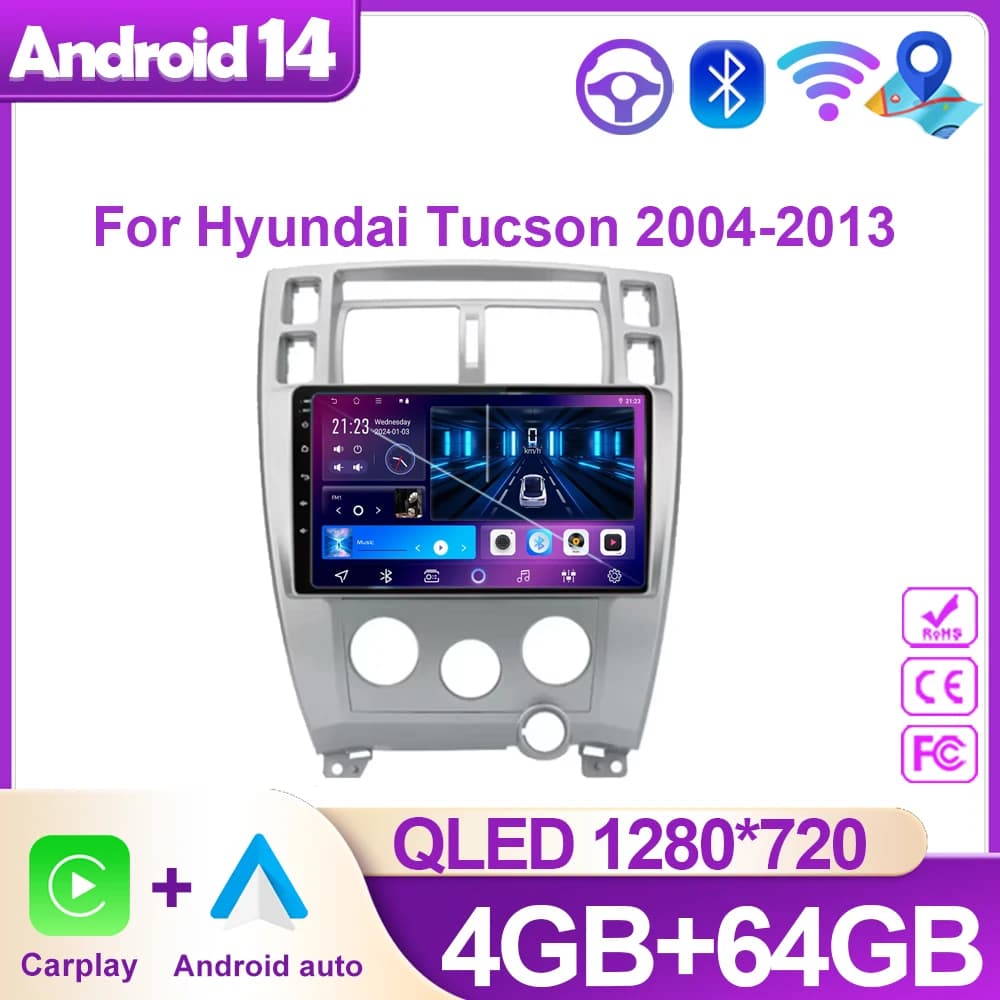 Android 14 per Hyundai Tucson 2004 2005 2006 2007 -2013 autoradio lettore Video multimediale navigazione GPS Stereo Wireless Carplay