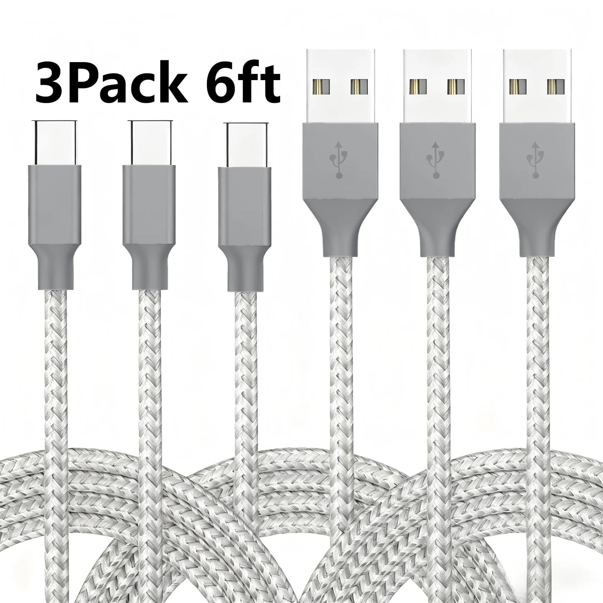 Cavo da USB a tipo C da 3 pezzi da 6 piedi Cavo di ricarica rapido in nylon Ricarica e trasmissione universali per telefoni cellulari