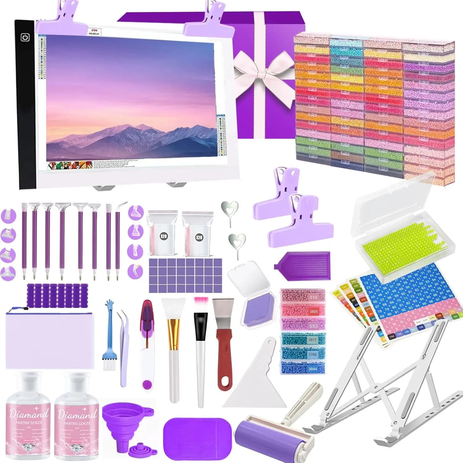 185 Pieces Diamond Painting Kit with LED Luminous Tablet, Box and Tools for Fai-da-work ♪