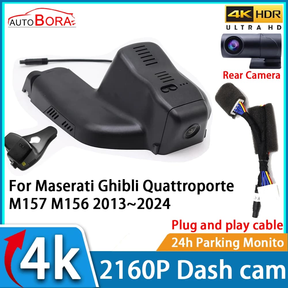Video Recorder for Auto ZhuCamX with Night Vision UHD 4K 2160P DVR Dash Cam for Maserati Ghibli Quattroporte M157 M156 2013~2024
