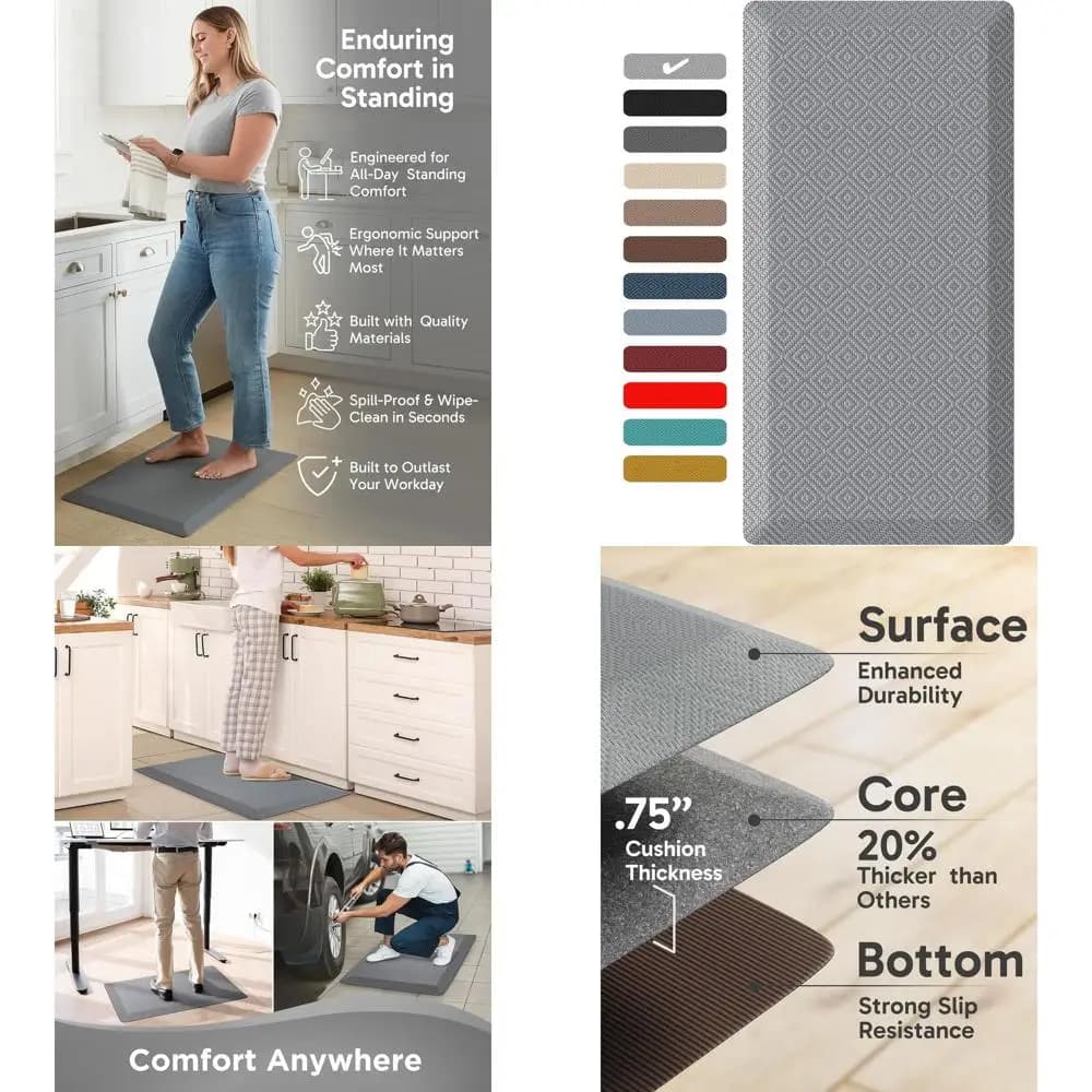 Tappetini da cucina spessi 3/4, tappeti anti-fatica imbottiti 20x48, tappetini ergonomici impermeabili e confortevoli per casa, ufficio e Ki