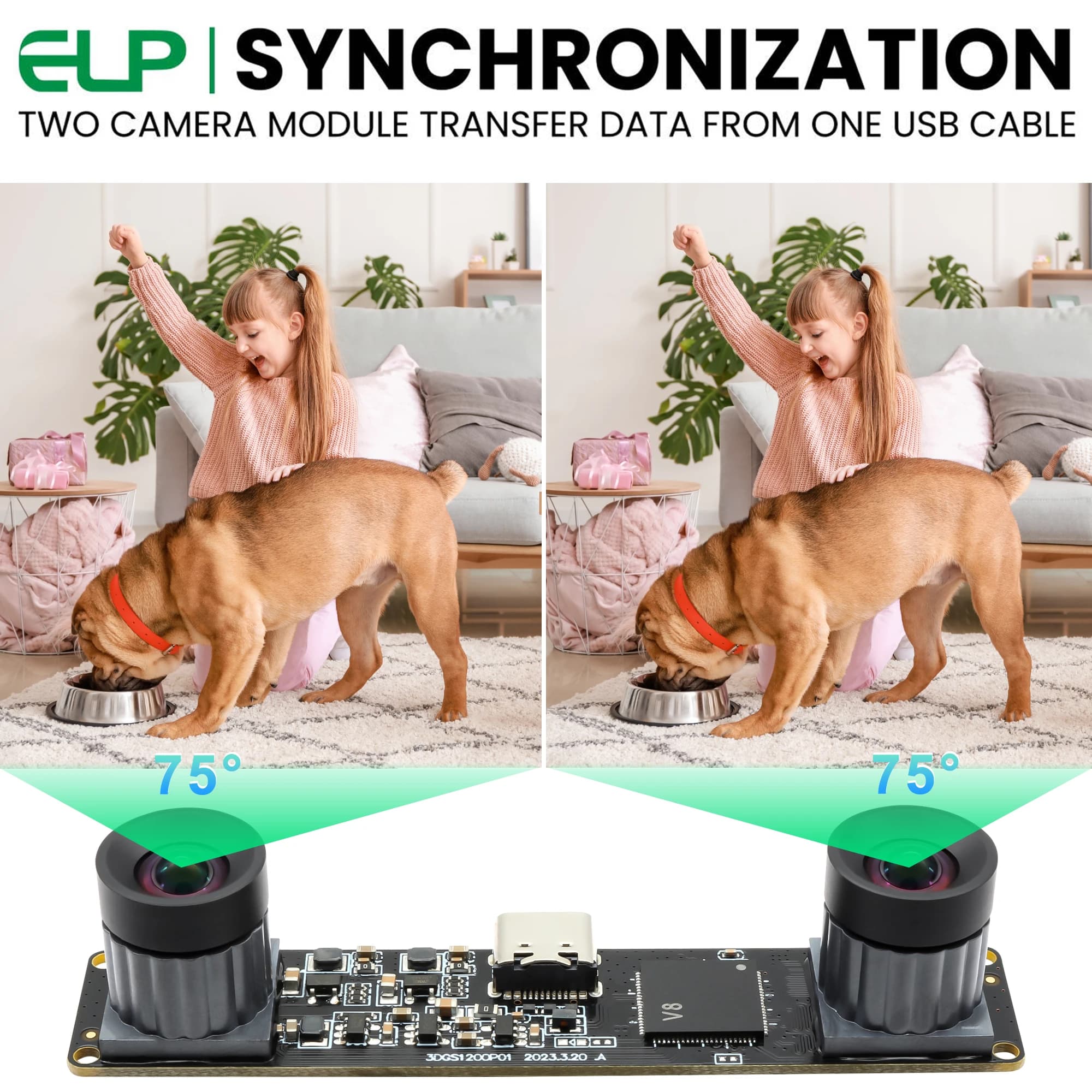 60fps 120fps Global Shutter USB Camera Synchronized Dual Lens Stereo Camera 3200x1200 High Speed Webcam with Low Distortion Lens