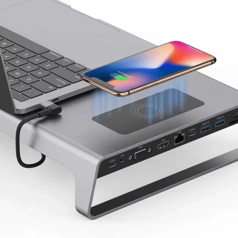 Hub USB C 11 in 1 con caricabatterie wireless per MacBook, adattatore HDMI 4K, lettore di schede SD/TF, porta di ricarica PD