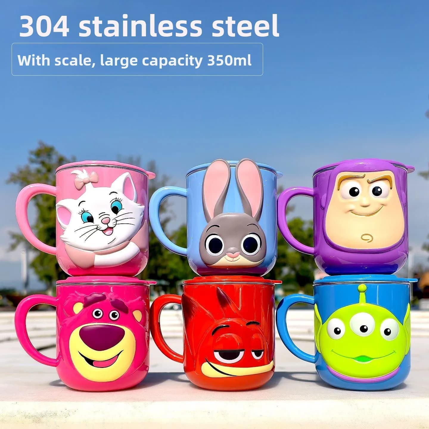 Tazza per Bambini Disney Zootopia 3D Judy Hopps in Acciaio Inox 304 Infrangibile con Scala Graduata Lotso Pixar per Latte Succo Regalo per Bambini