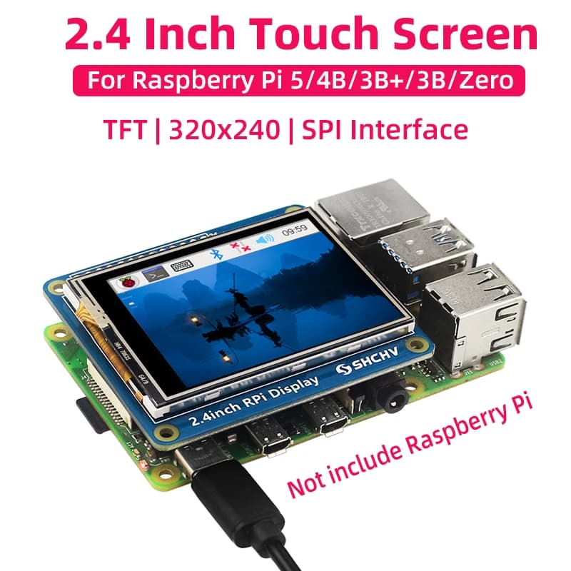 SHCHV Touch Screen da 2,4 pollici per Raspberry Pi Zero 2 W 320x240 Interfaccia SPI Display TFT per Pi 5 4B 3B+ 3B 3A+